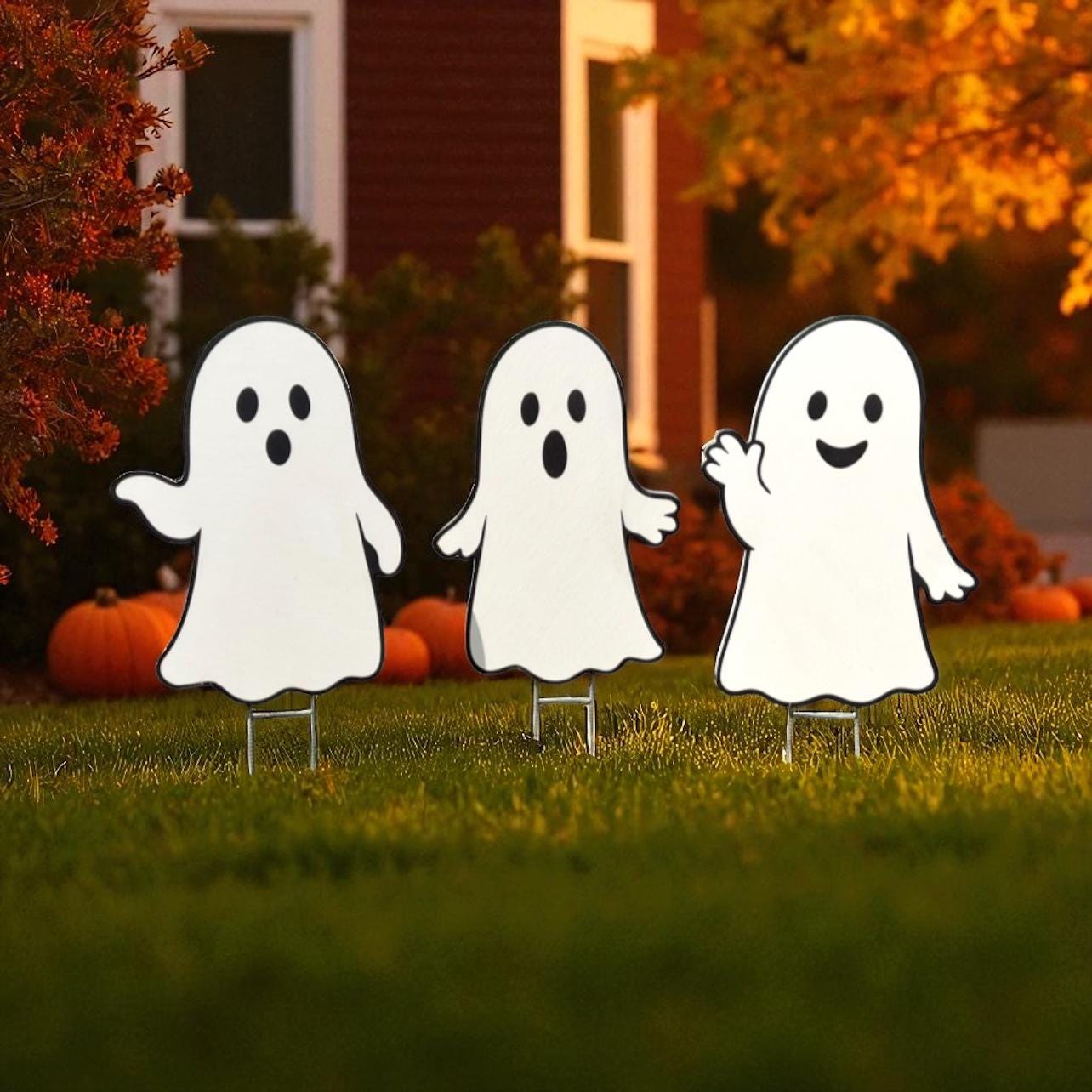 PVC Halloween Ghost Yard Stakes: Outdoor Fall Decor - Set of 3
