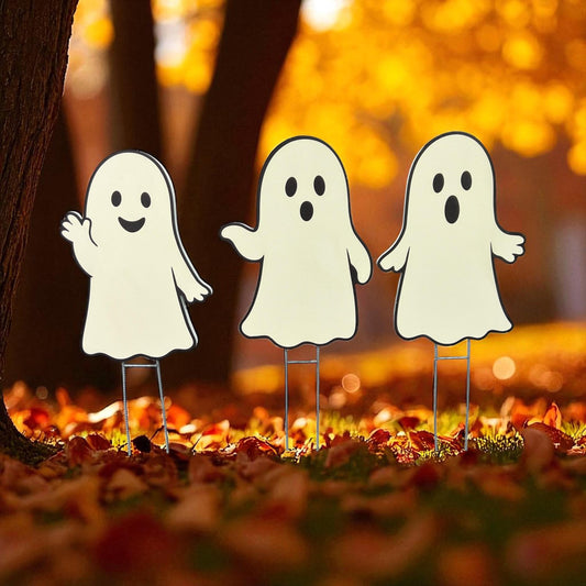 PVC Halloween Ghost Yard Stakes: Outdoor Fall Decor - Set of 3