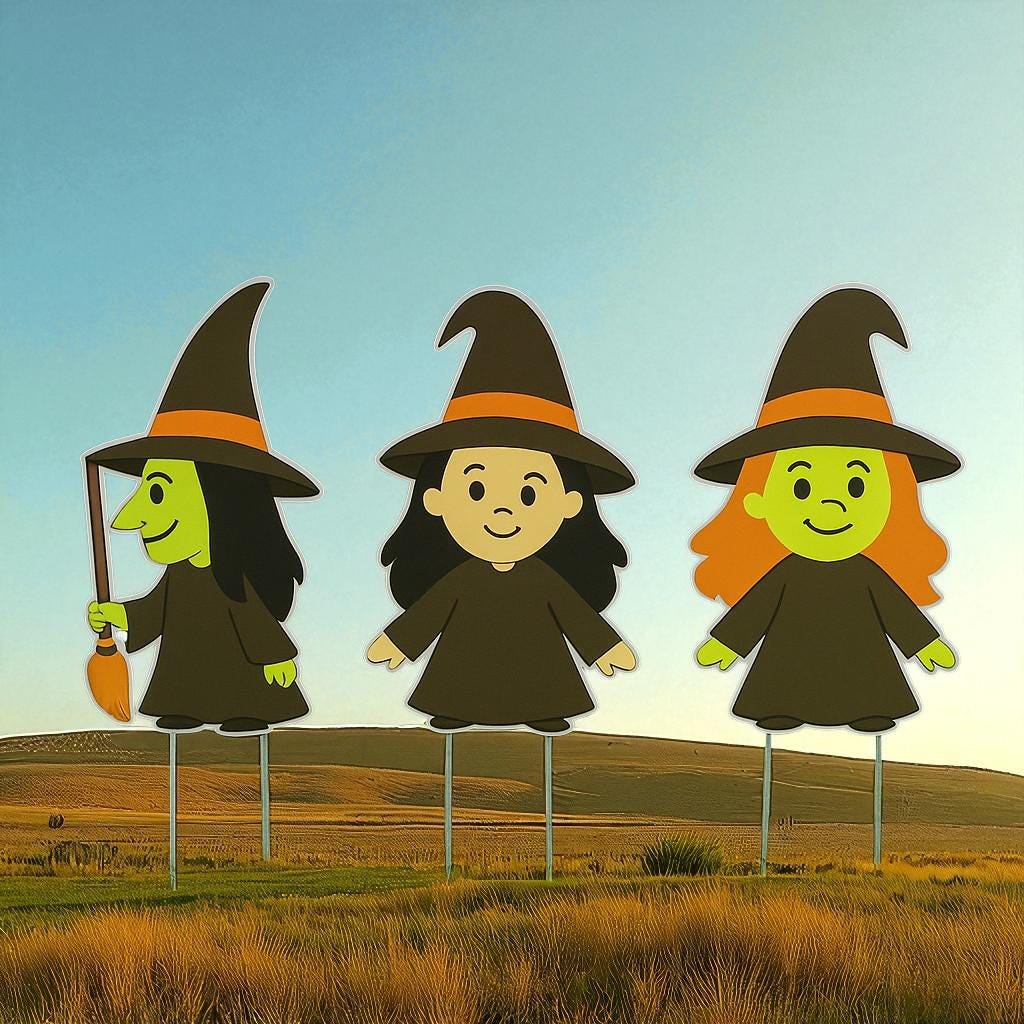 Halloween Witch Yard Stakes (Set of 3) - 12" PVC Lawn Decor - Made in USA