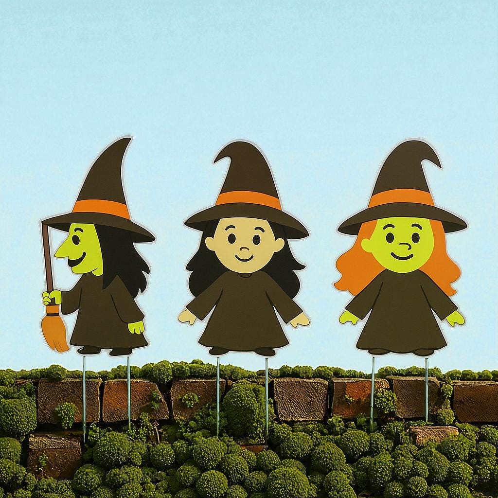 Halloween Witch Yard Stakes (Set of 3) - 12" PVC Lawn Decor - Made in USA