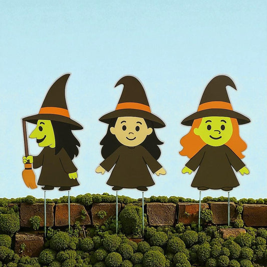 Halloween Witch Yard Stakes (Set of 3) - 12" PVC Lawn Decor - Made in USA