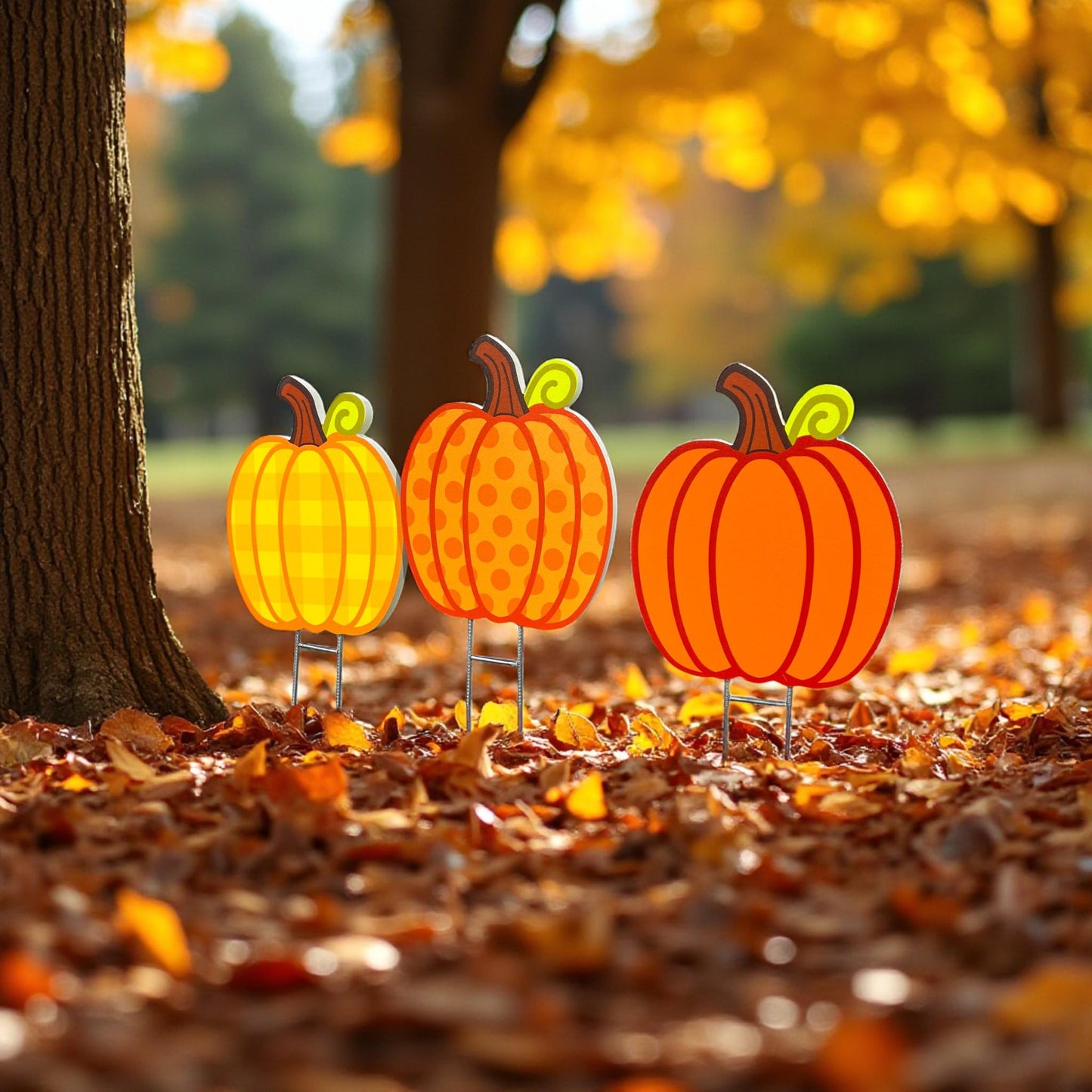 PVC Pumpkin Yard Stakes Set: Durable Autumn Garden Decor - Made in USA