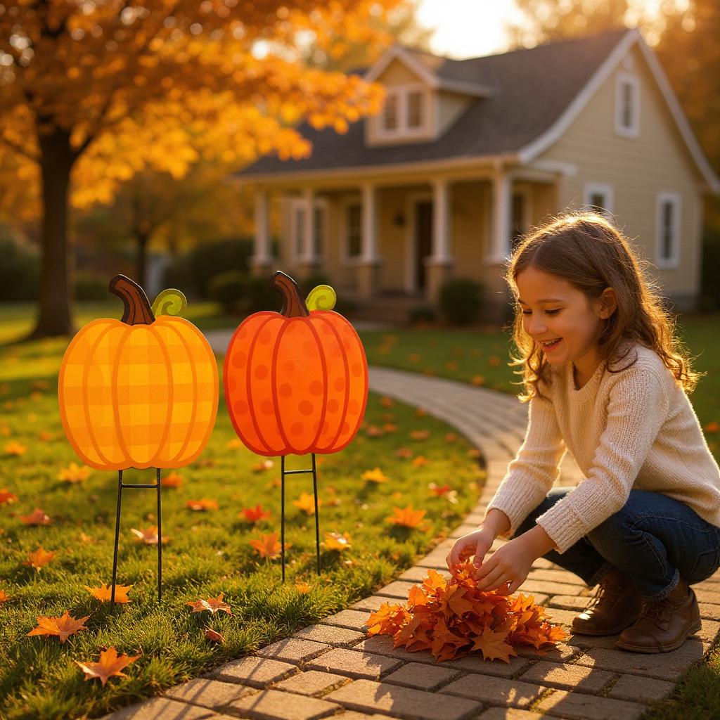 PVC Pumpkin Yard Stakes Set: Durable Autumn Garden Decor - Made in USA