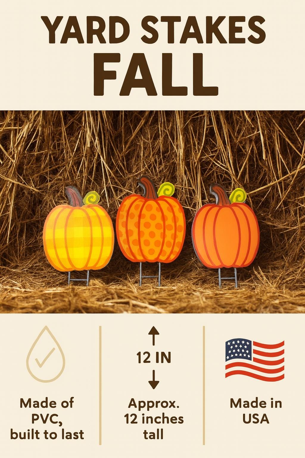 PVC Pumpkin Yard Stakes Set: Durable Autumn Garden Decor - Made in USA