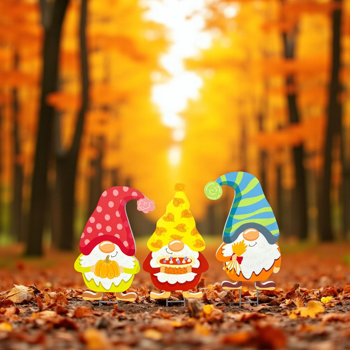 Fall Gnome Yard Stakes Set: PVC Autumn Porch Decor - Made in USA