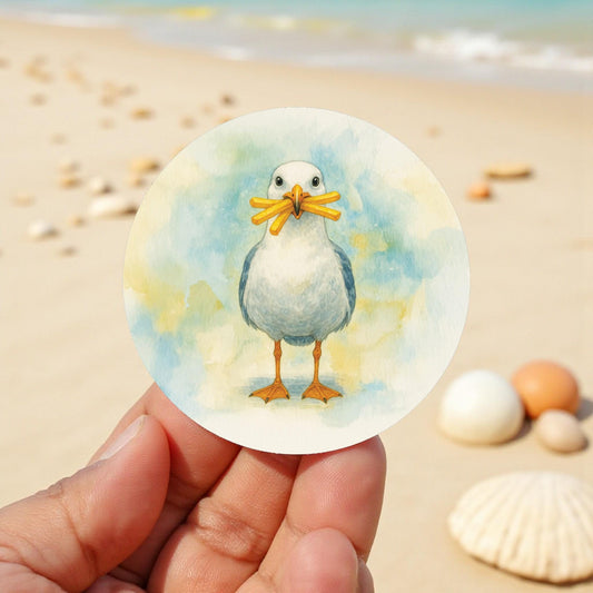 Seagull French Fries Sticker: Coastal Beach Vinyl Decal