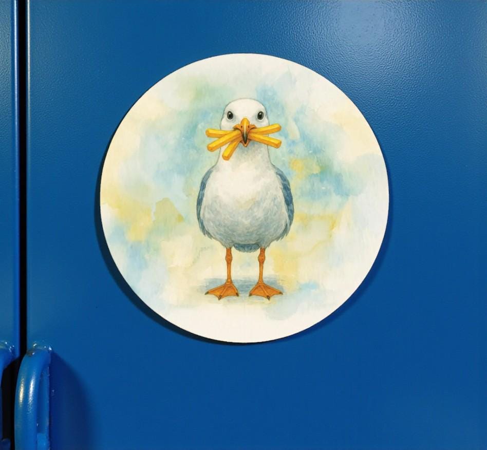 Seagull French Fries Sticker: Coastal Beach Vinyl Decal