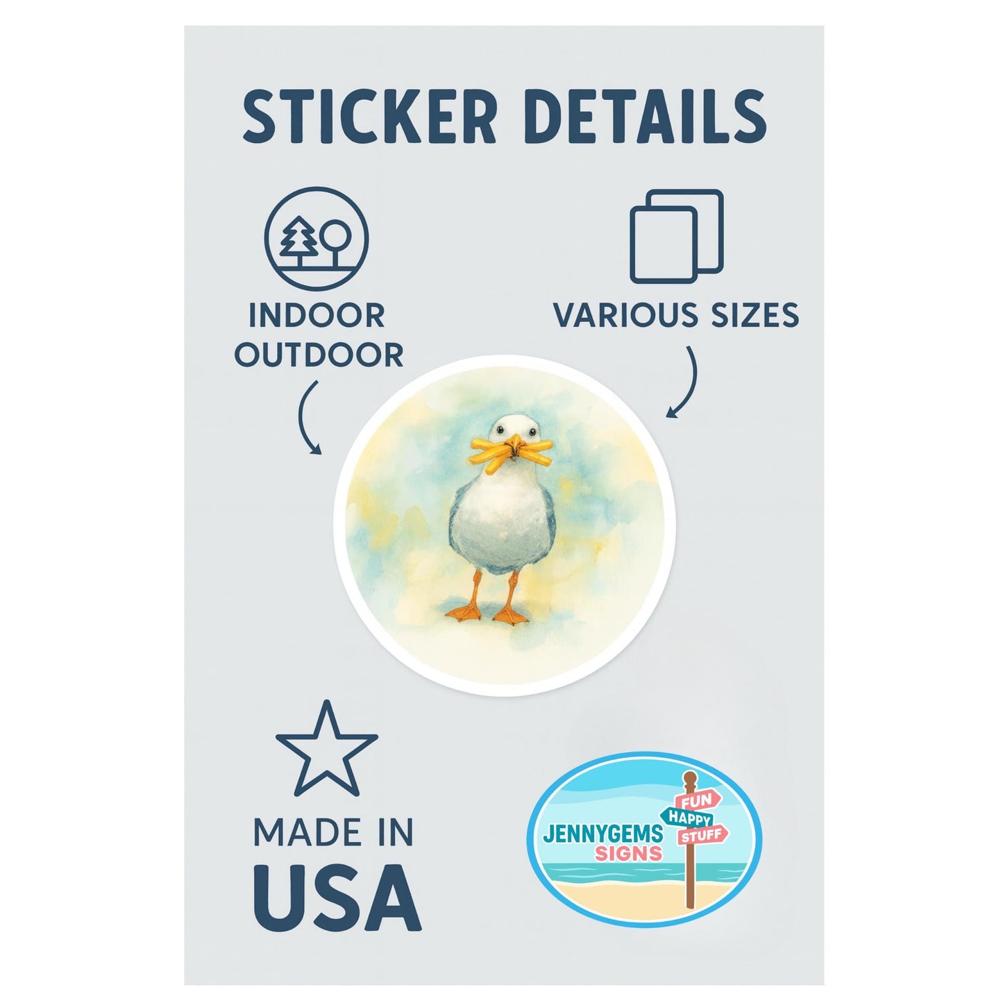 Seagull French Fries Sticker: Coastal Beach Vinyl Decal