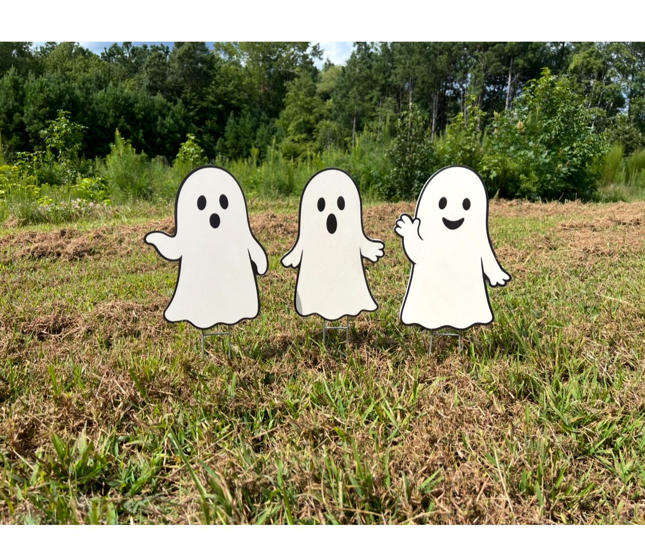 PVC Halloween Ghost Yard Stakes: Outdoor Fall Decor - Set of 3