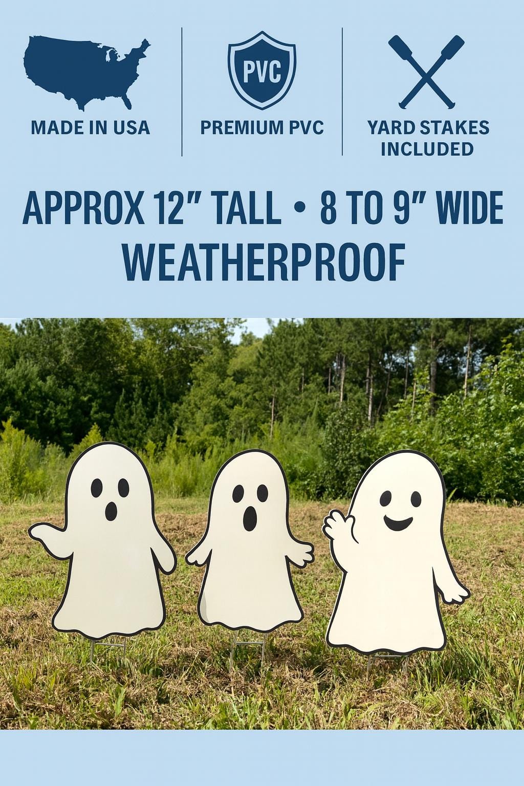 PVC Halloween Ghost Yard Stakes: Outdoor Fall Decor - Set of 3