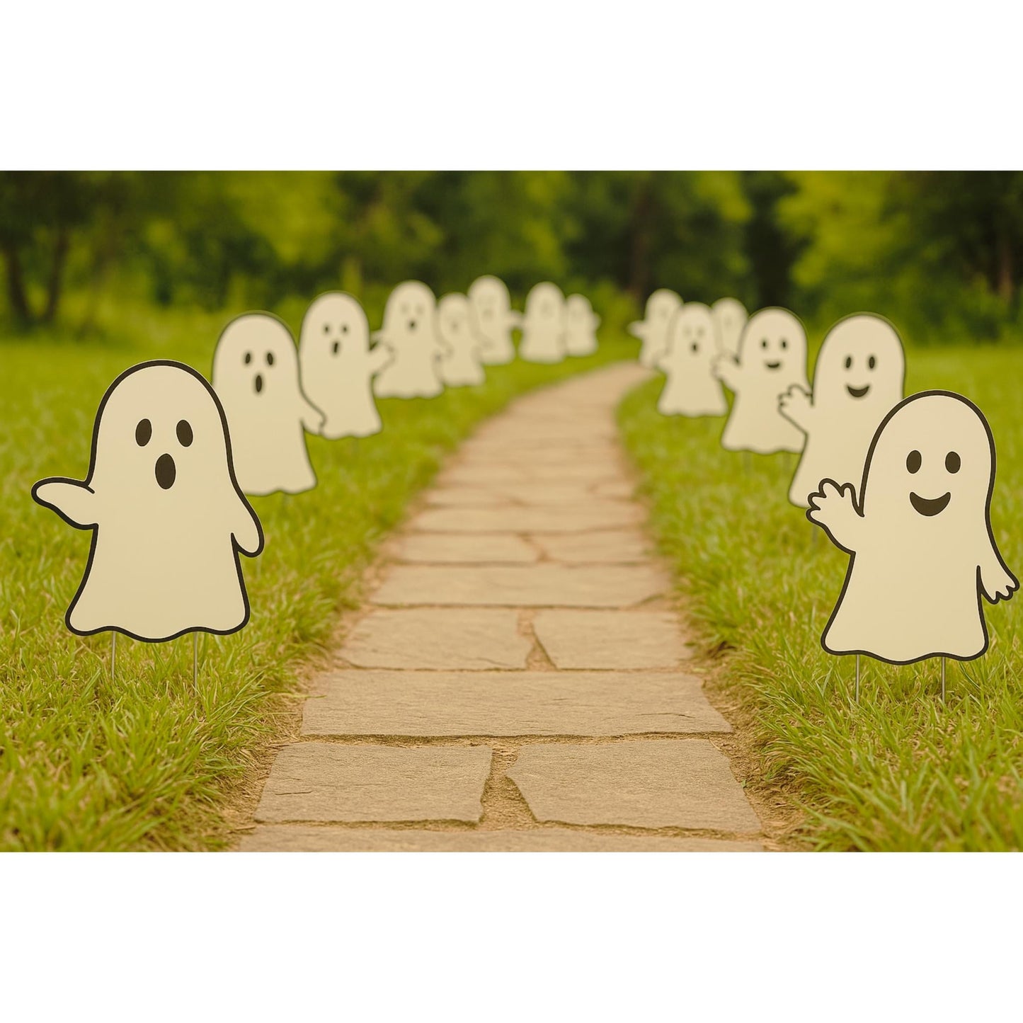 PVC Halloween Ghost Yard Stakes: Outdoor Fall Decor - Set of 3