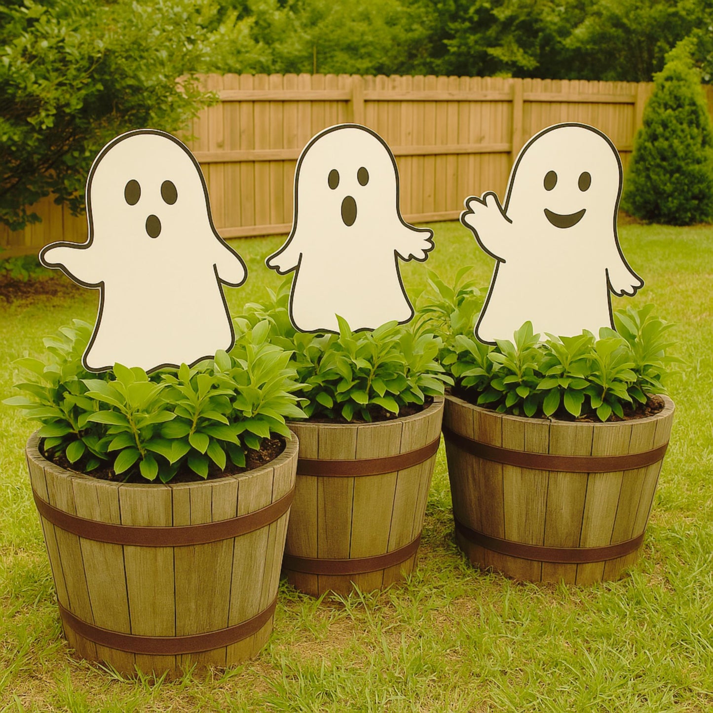 PVC Halloween Ghost Yard Stakes: Outdoor Fall Decor - Set of 3