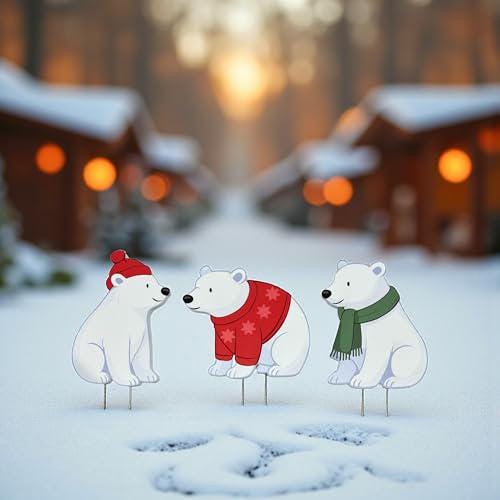 Polar Bear Christmas Yard Signs - PVC Outdoor Holiday Decor - Set of 3