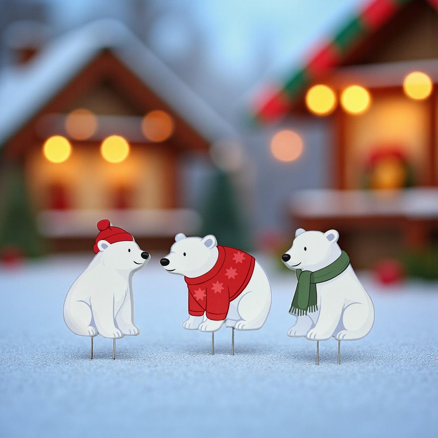 Polar Bear Christmas Yard Signs - PVC Outdoor Holiday Decor - Set of 3