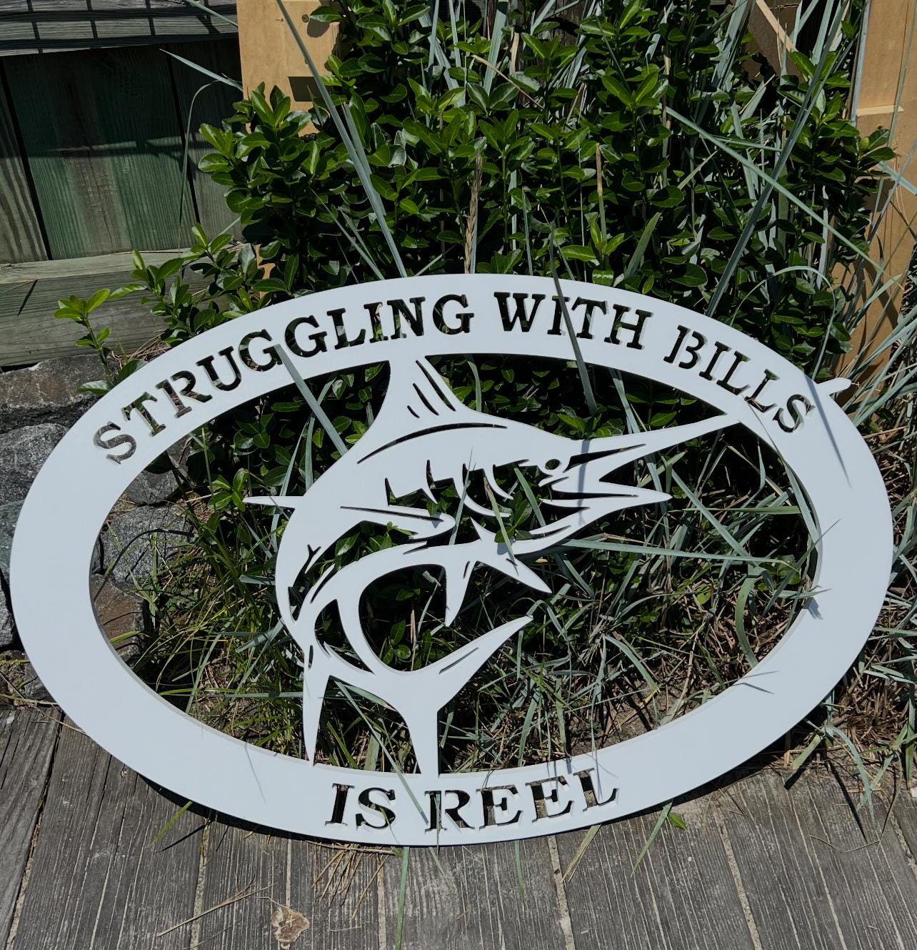 Marlin Billfish PVC Wall Sign: Coastal Nautical Decor, 36x24 Beach House Art