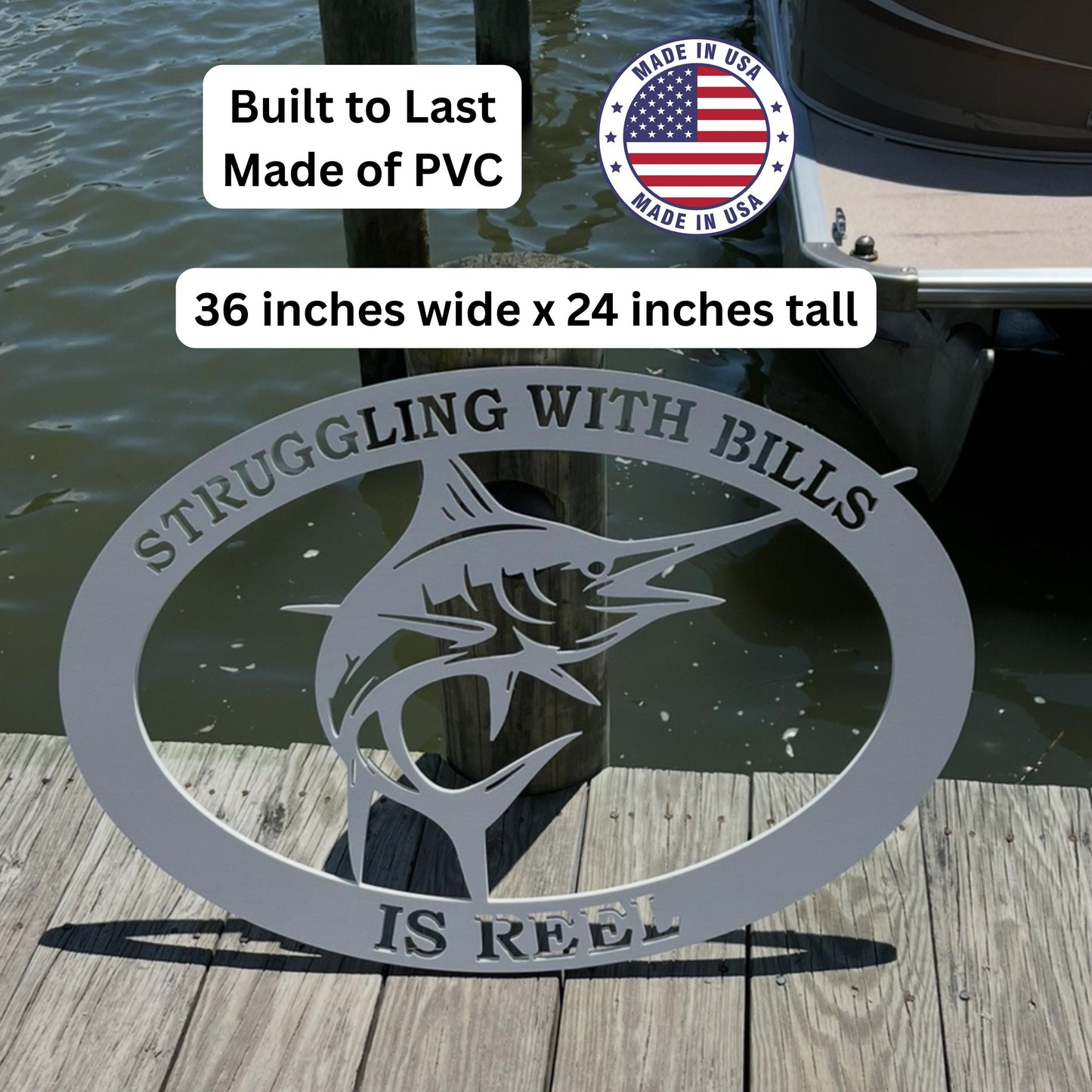 Marlin Billfish PVC Wall Sign: Coastal Nautical Decor, 36x24 Beach House Art
