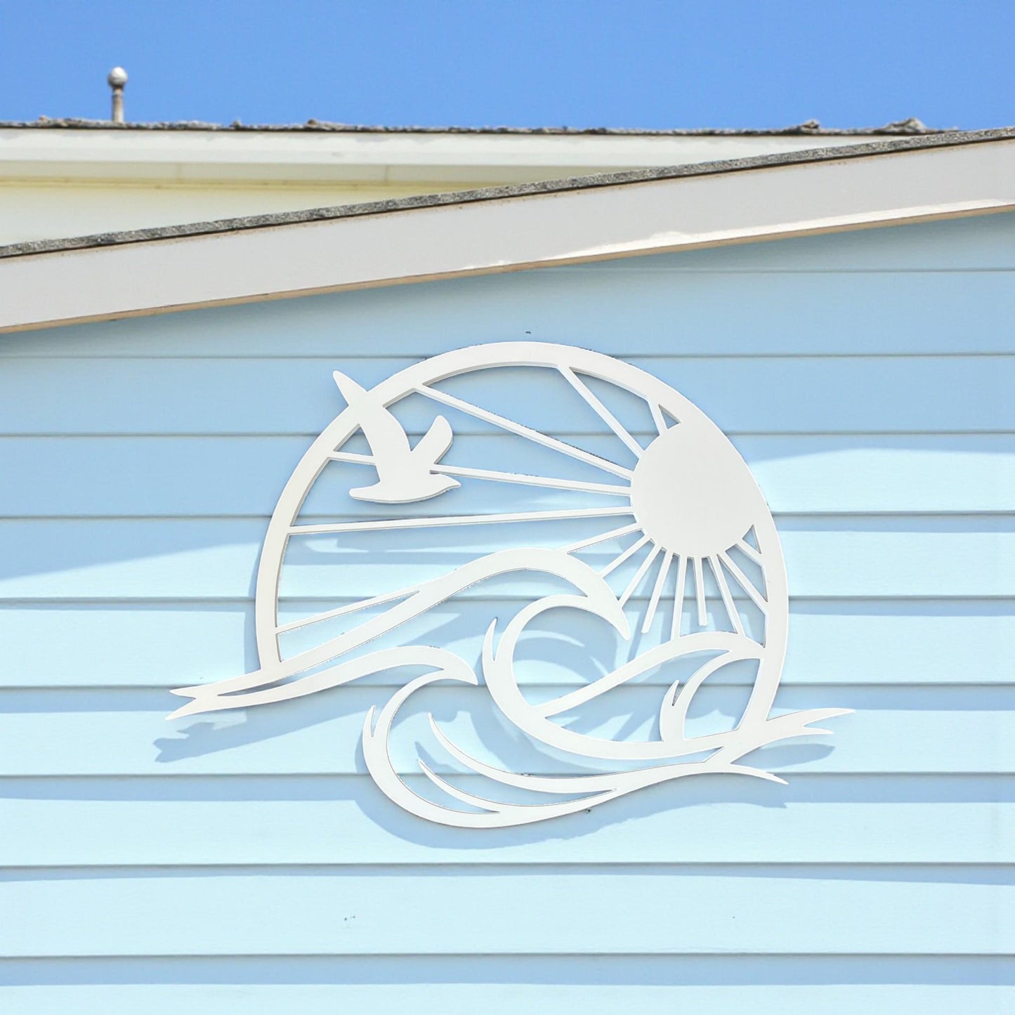 Coastal PVC Wall Art: Sun, Waves & Seagull - Beach House Decor