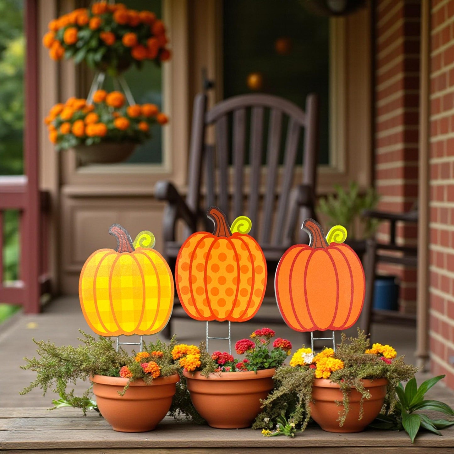 PVC Pumpkin Yard Stakes Set: Durable Autumn Garden Decor - Made in USA