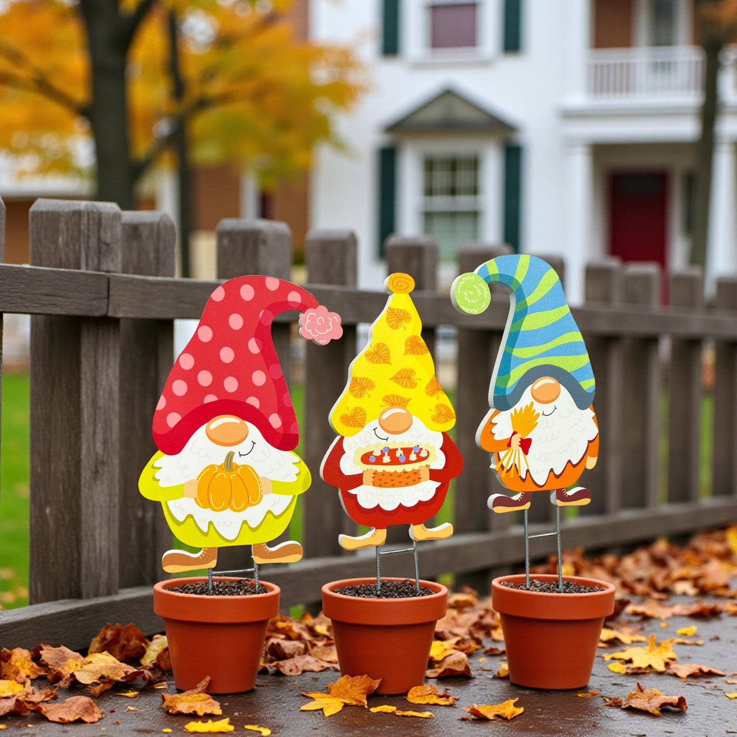 Fall Gnome Yard Stakes Set: PVC Autumn Porch Decor - Made in USA