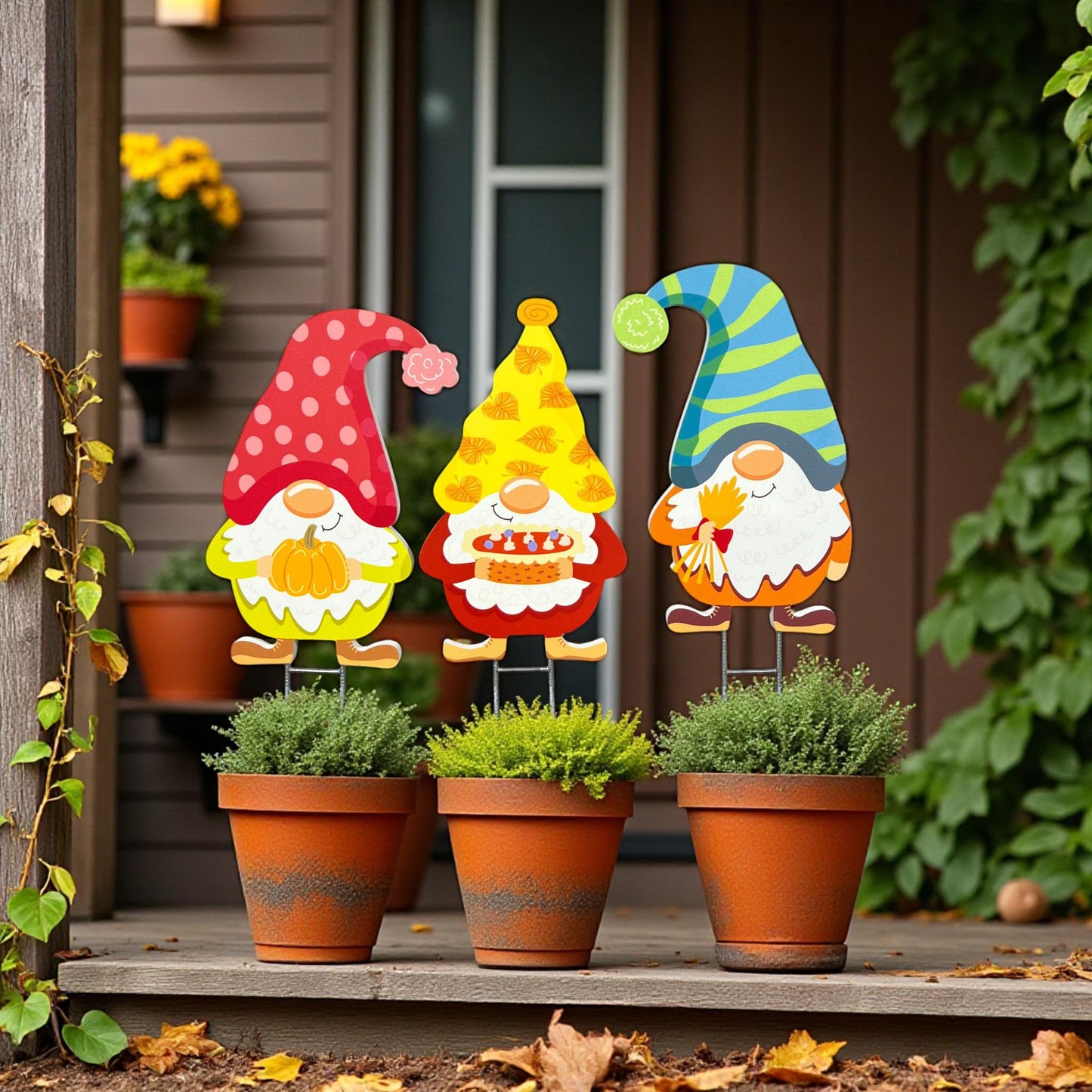 Fall Gnome Yard Stakes Set: PVC Autumn Porch Decor - Made in USA