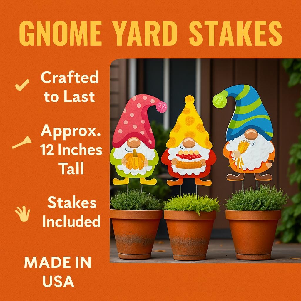 Fall Gnome Yard Stakes Set: PVC Autumn Porch Decor - Made in USA
