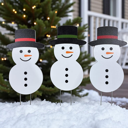 Snowman Yard Signs Set: PVC Holiday Outdoor Porch Decor