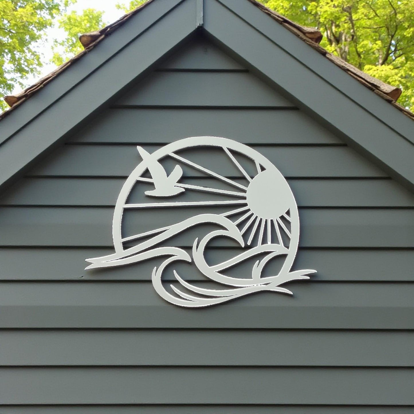 Coastal PVC Wall Art: Sun, Waves & Seagull - Beach House Decor
