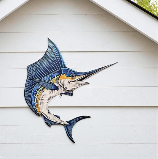 Blue Marlin Fish Sign: Weatherproof Coastal Wall Decor, 3 Foot