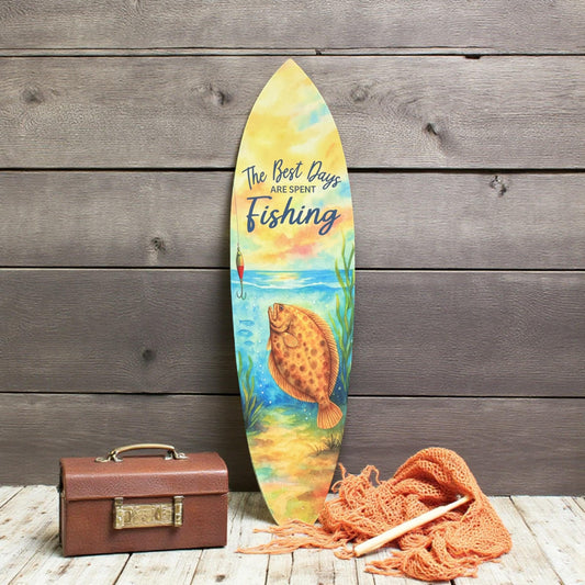 Fishing Surfboard Wall Art: Flounder Coastal Decor