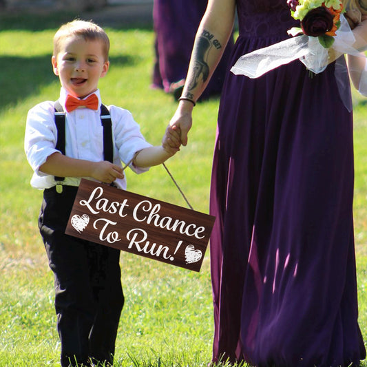 Funny Ring Bearer Sign: Last Chance to Run - Printed Wedding Photo Prop