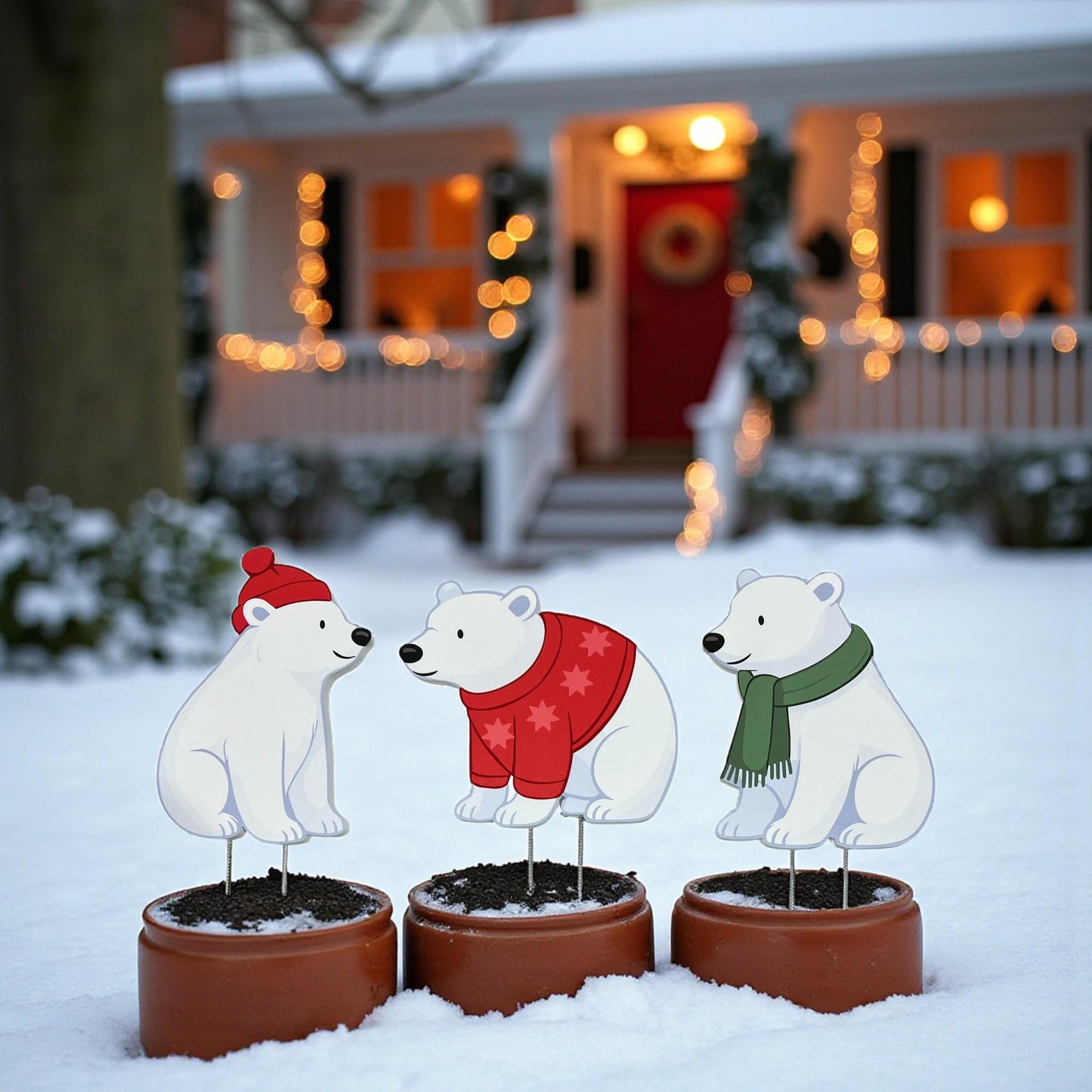Polar Bear Christmas Yard Signs - PVC Outdoor Holiday Decor - Set of 3