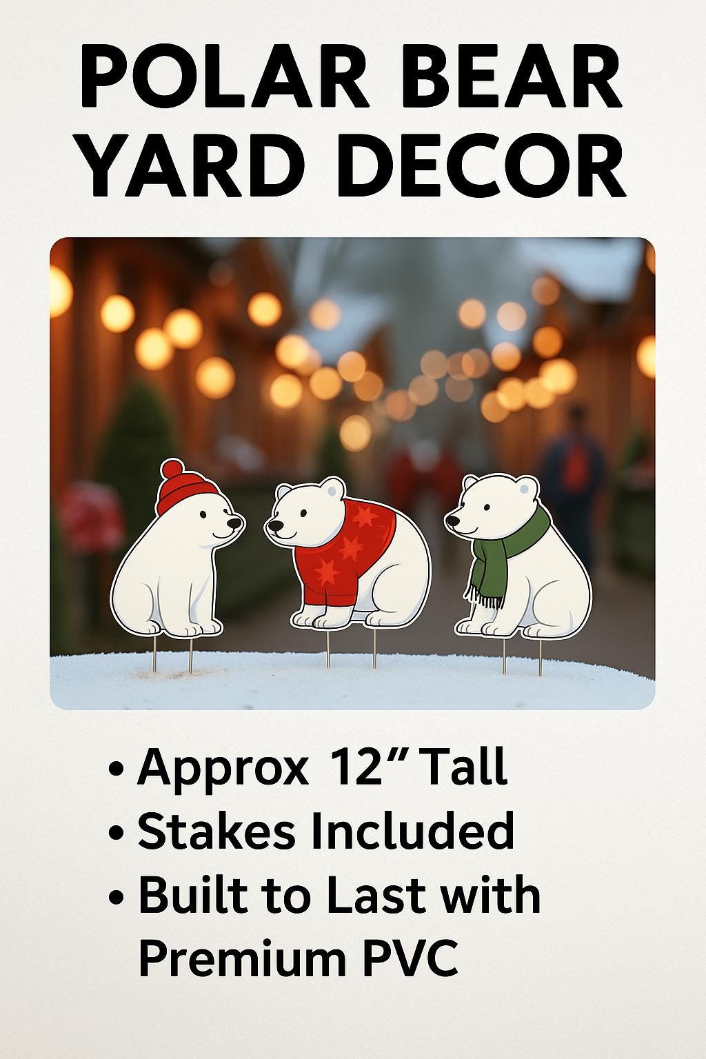 Polar Bear Christmas Yard Signs - PVC Outdoor Holiday Decor - Set of 3