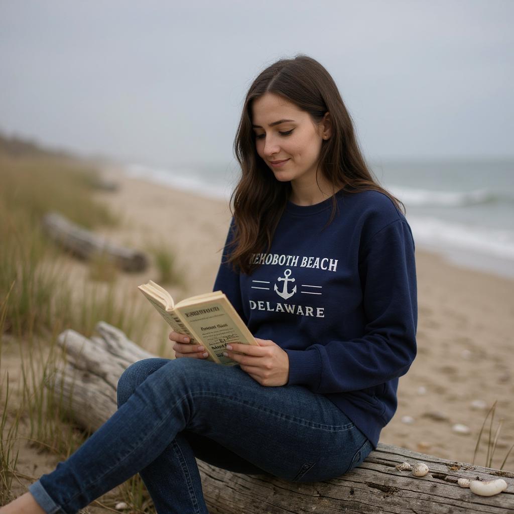 Rehoboth Beach Sweatshirt: Adidas Fleece Crewneck, Nautical Coastal Style