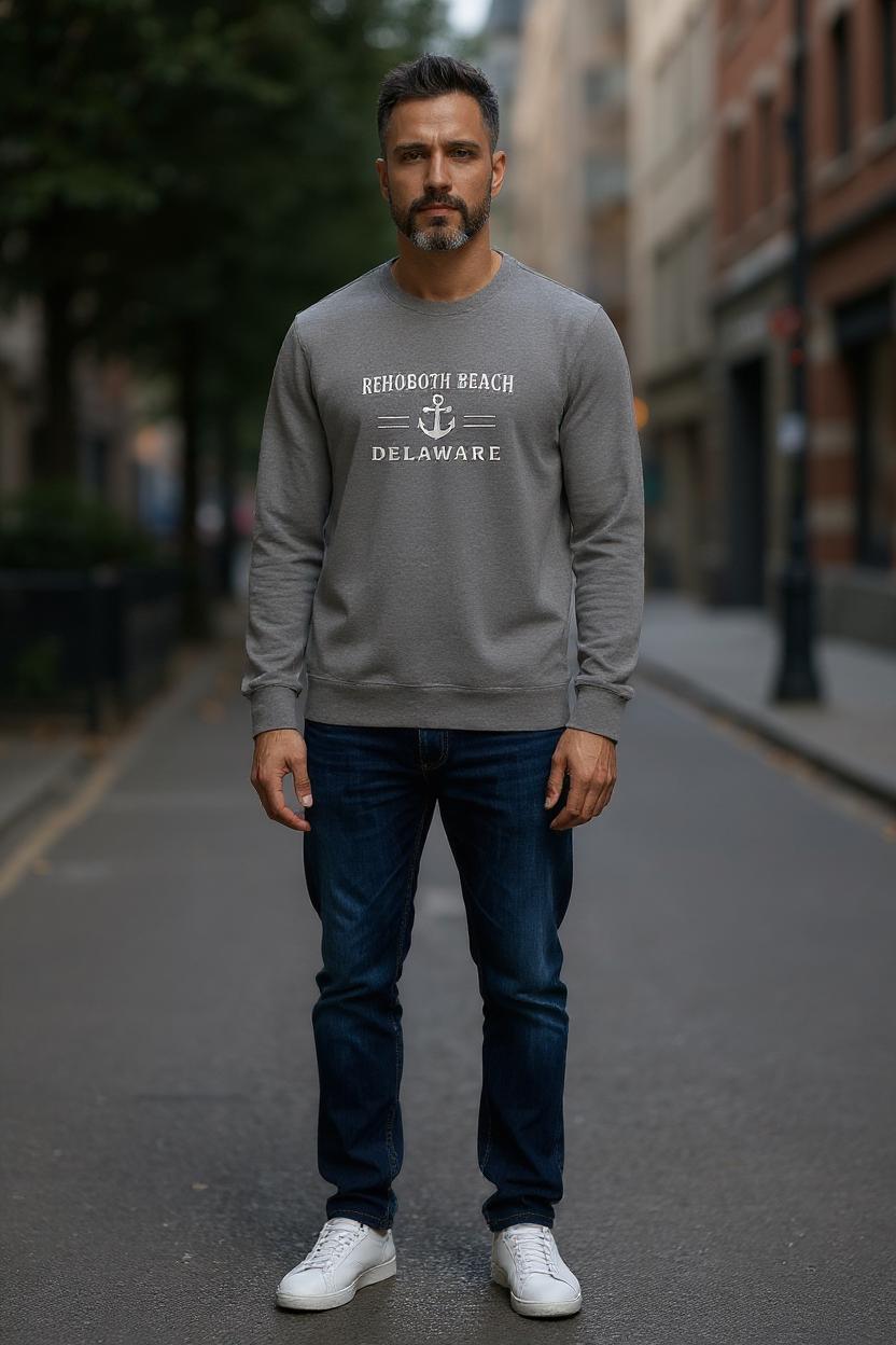 Rehoboth Beach Sweatshirt: Adidas Fleece Crewneck, Nautical Coastal Style
