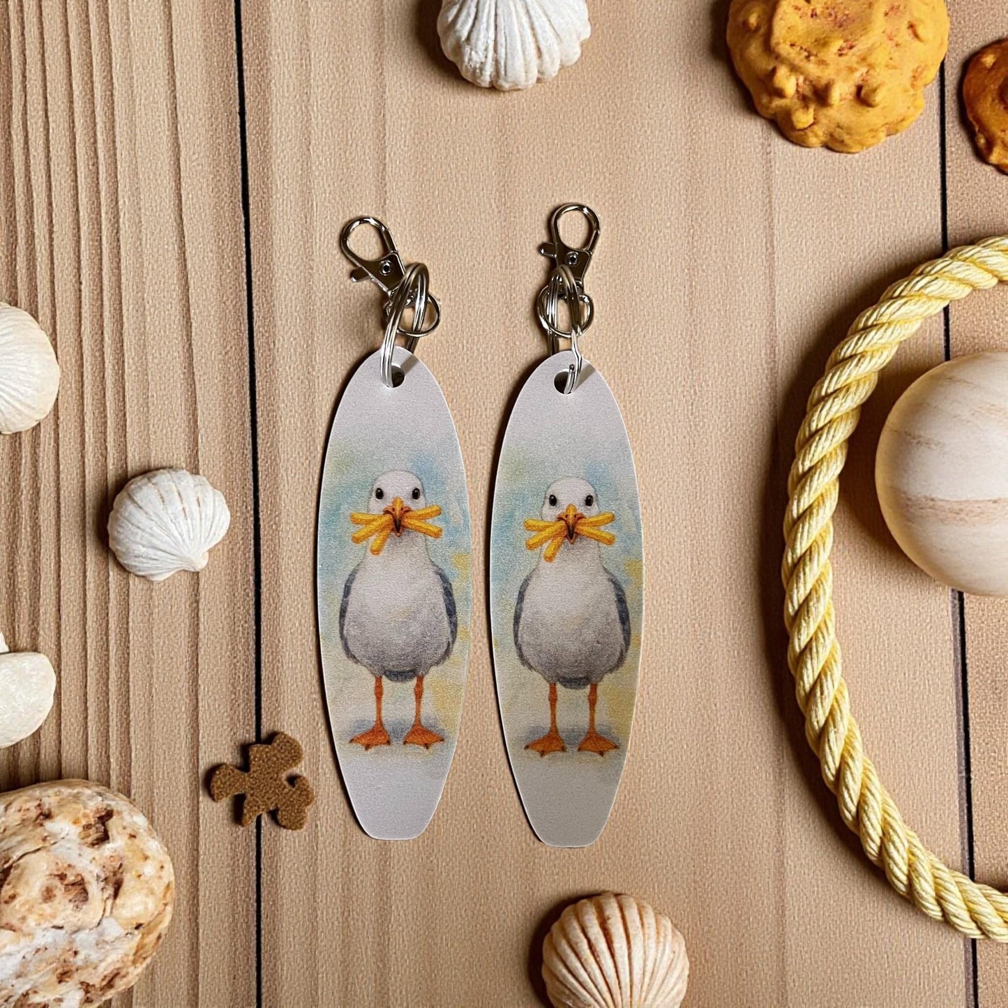 Seagull Keychain Set: Funny Beach Souvenir, PVC Keyrings - Made in USA