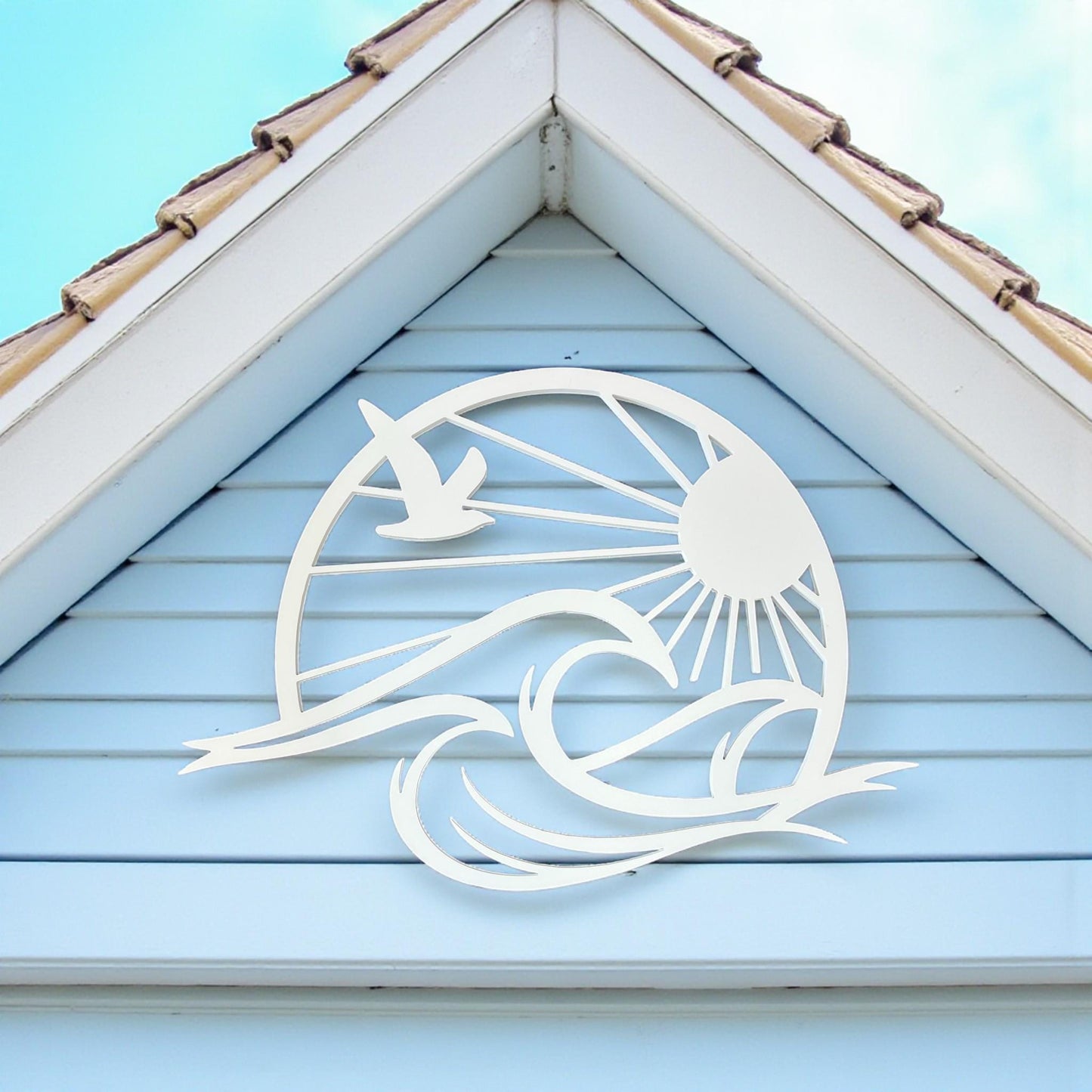 Coastal PVC Wall Art: Sun, Waves & Seagull - Beach House Decor