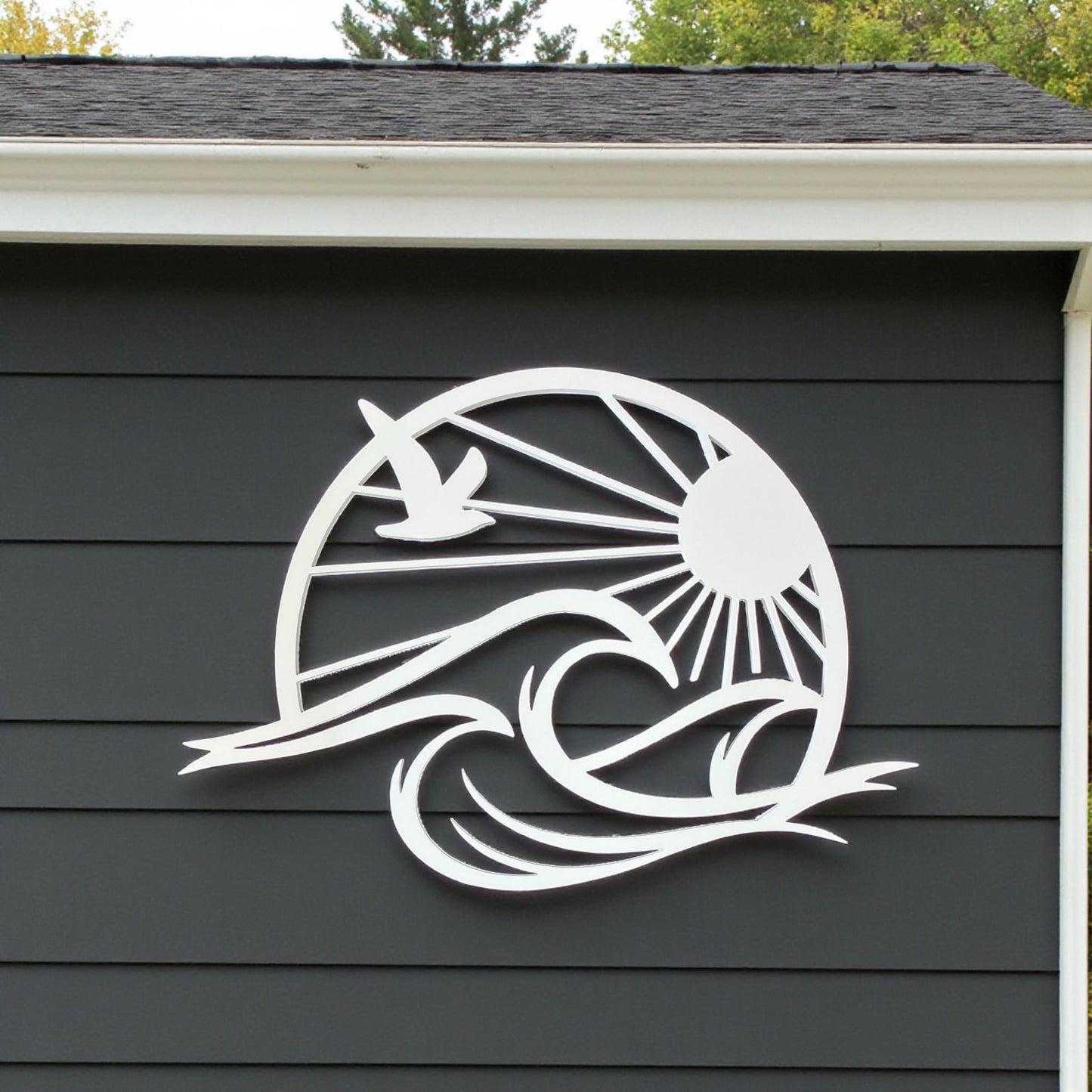 Coastal PVC Wall Art: Sun, Waves & Seagull - Beach House Decor