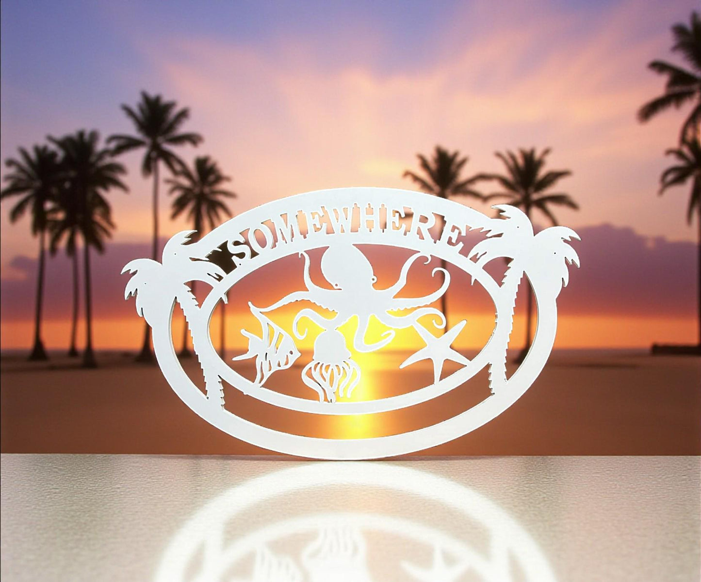 Outdoor Octopus Coastal PVC Sign: Palm Trees, Beach Home Decor, Somewhere