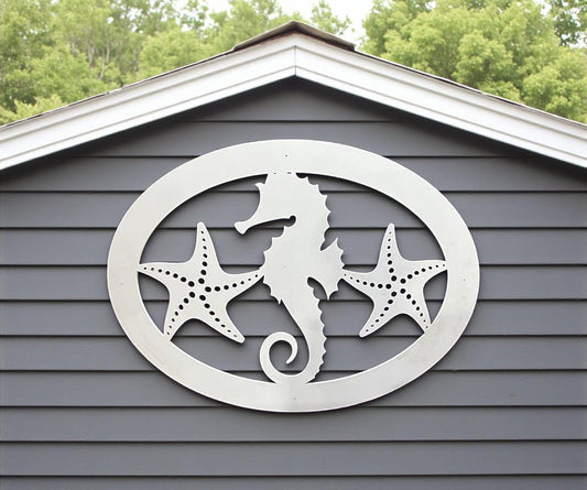 Outdoor Seahorse and Starfish Wall Art Beach House Decoration, Weatherproof PVC Coastal Decor for Porch, Shed, Pool or Fence, 18 In - 4 Ft