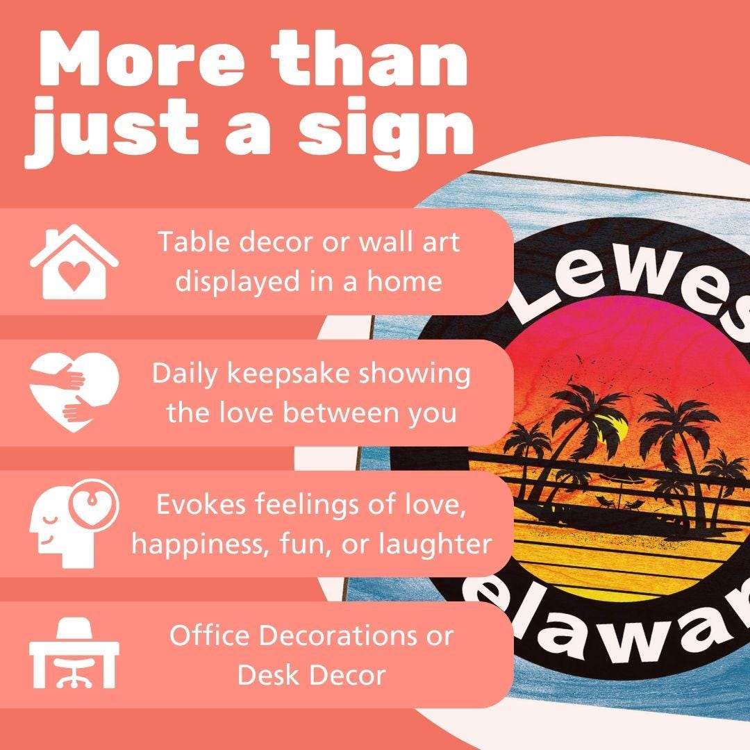 Lewes Delaware Wood Sign: Beach House Decor