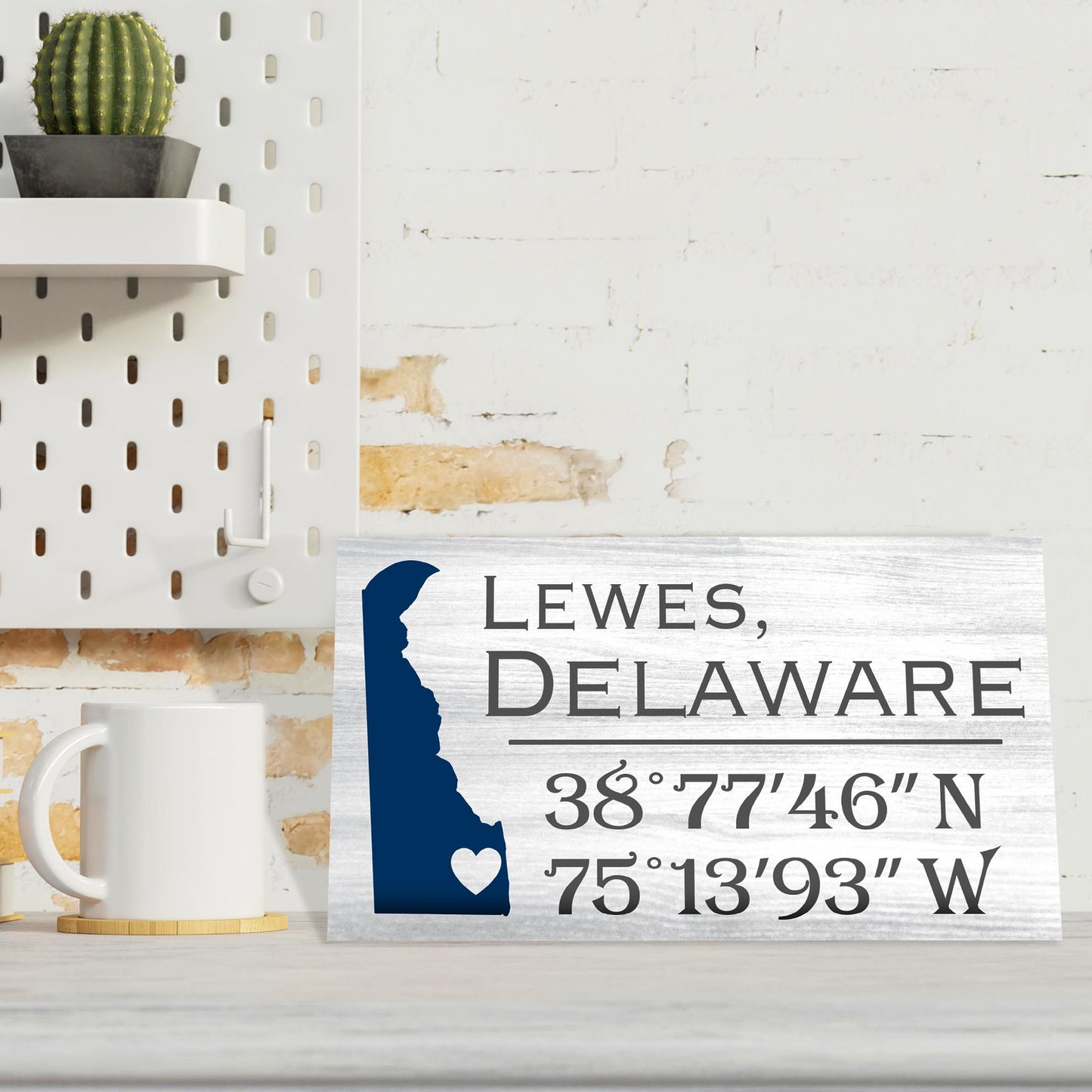 Lewes Delaware Sign: Compass Coordinates Wood Beach Decor