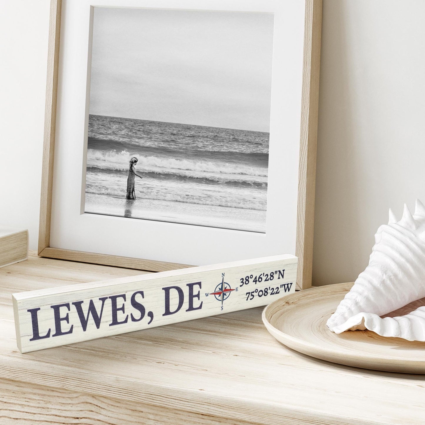 Lewes Delaware Sign: Compass Coordinates, Coastal Decor