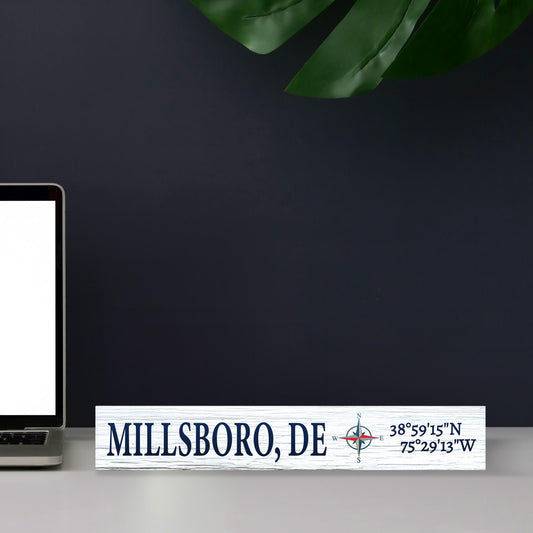 Millsboro Delaware Sign: Compass Coordinates Shelf Decor
