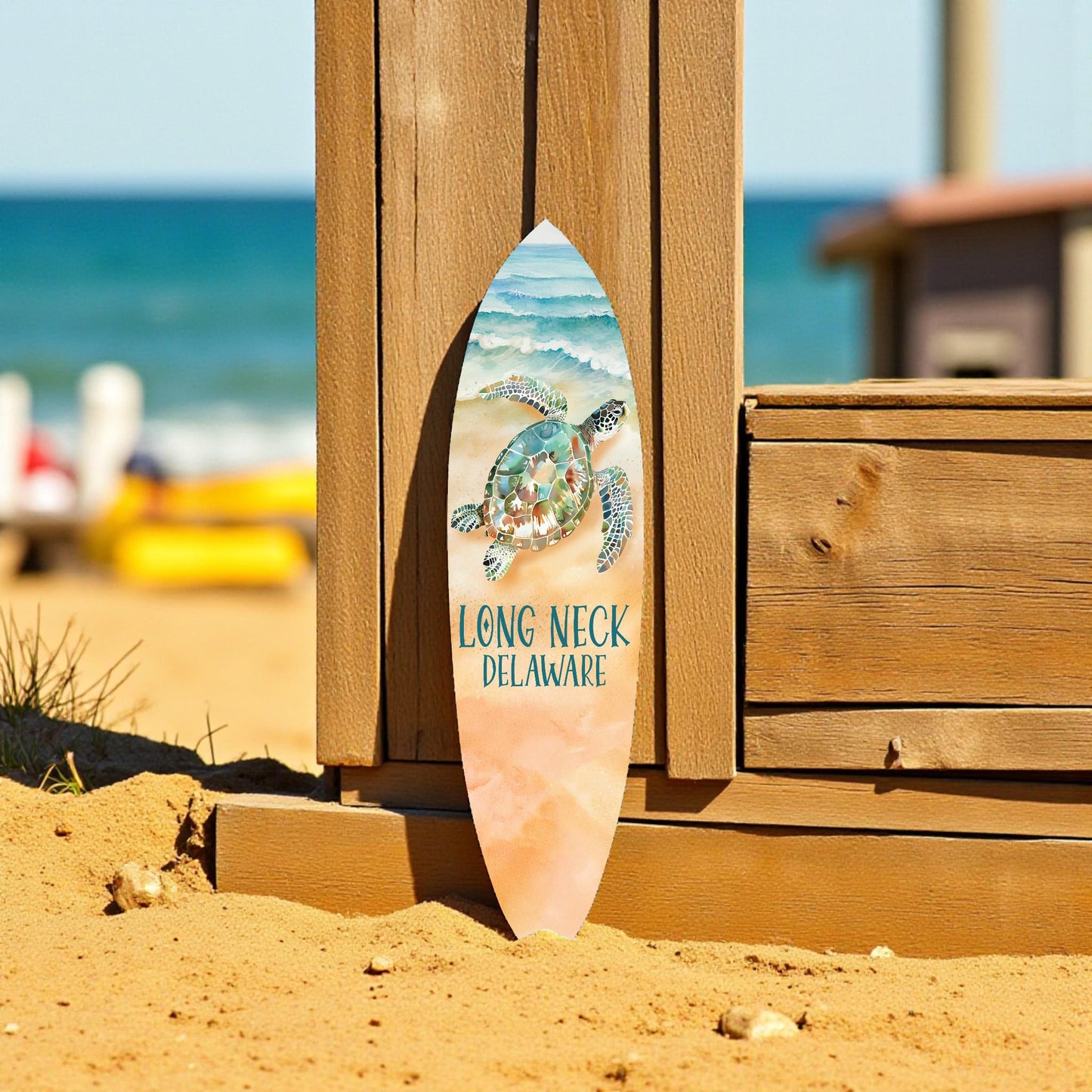 Coastal Turtle Surfboard Wall Art: Long Neck, Delaware Sign