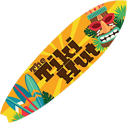 Tiki Hut Surfboard Sign: Tropical Beach Bar Wall Art
