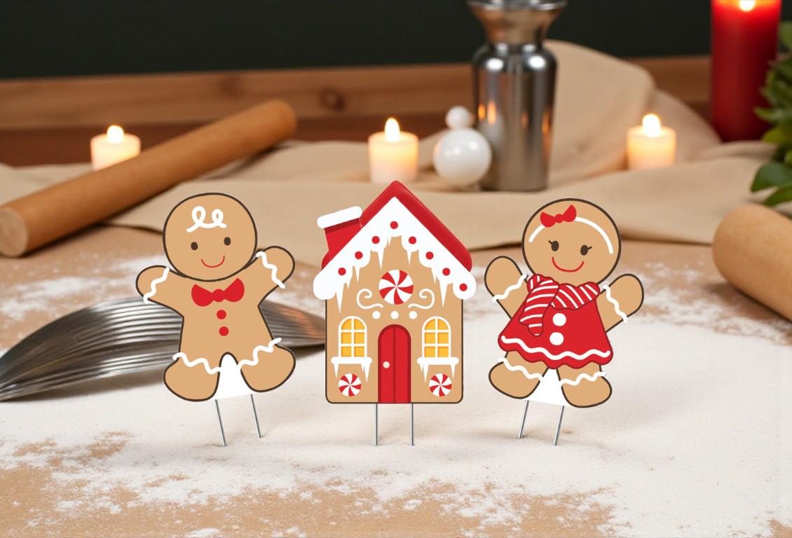 Gingerbread Yard Signs Set: PVC Christmas Outdoor Decor