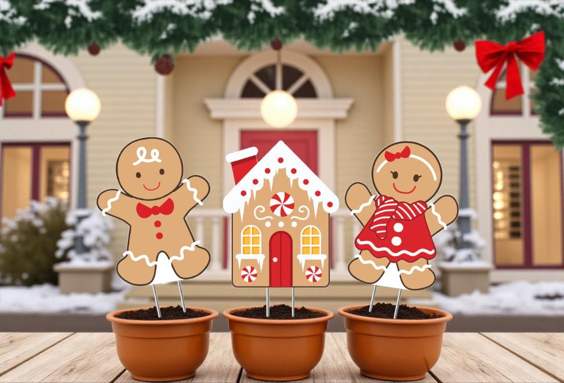 Gingerbread Yard Signs Set: PVC Christmas Outdoor Decor
