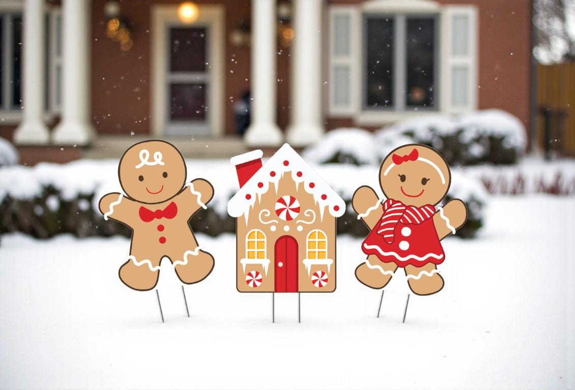 Gingerbread Yard Signs Set: PVC Christmas Outdoor Decor
