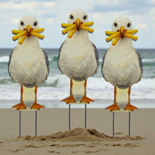 Seagull Yard Signs Set - Funny Beach Decorations, PVC Outdoor Decor with Metal Stakes