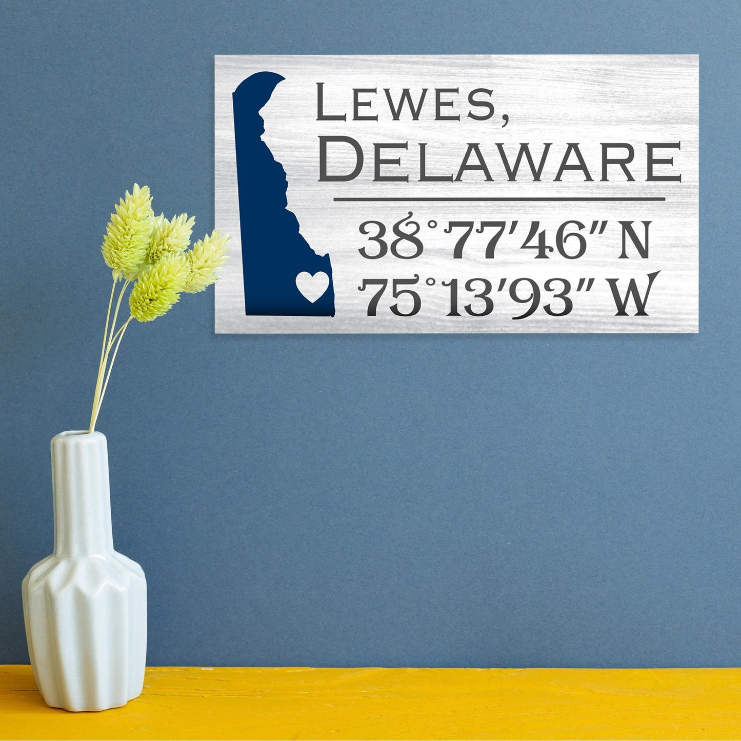 Lewes Delaware Sign: Compass Coordinates Wood Beach Decor